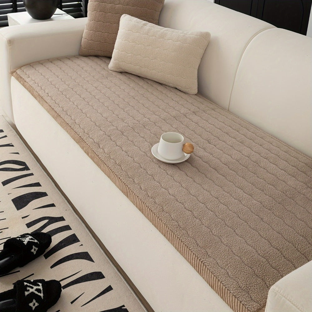 Plush Sofa Cover Bohemian Style Thickened Short Plush Non-Slip Machine Washable Pet Friendly Sofa Slipcover for Living Room Bedroom Office - Armrest Pad to 4 Seater