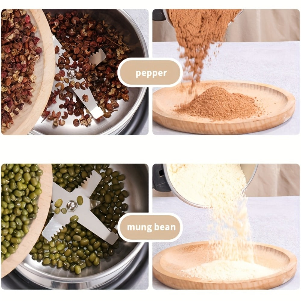 Electric Coffee Grinder 300W 4-Blade Stainless Steel Spice Nut Bean Grinder 400g 14oz Deepen Chamber Wet Dry Food Processor 10-Second Fast Grinding One-Button Control