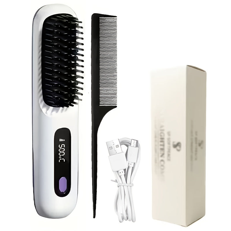 Cordless Mini Hair Straightener Wireless Flat Iron USB Rechargeable 2000mAh 3-Speed Adjustable Temp LED Display Professional Styling Smooth Shiny Hair Travel Home Black White
