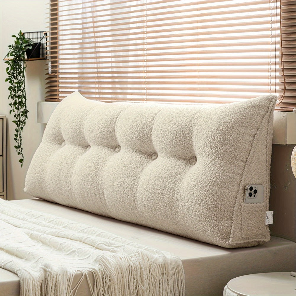 Bed Wedge Pillow Headboard Pillow with Side Pockets Removable Washable Cover Teddy Velvet Reading Pillow Twin Queen King