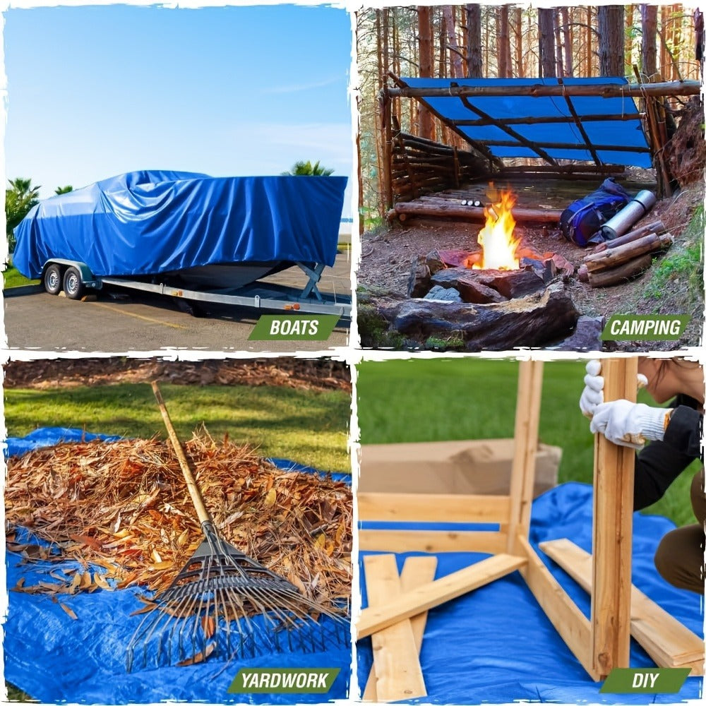 Heavy Duty Tarp Waterproof UV Resistant Tarpaulin ¨C Thickened PE Double-Sided Blue Orange Rainproof Sun Shade Cover with Grommets & Rope for Outdoor Camping Garden Vehicle Boat Protection