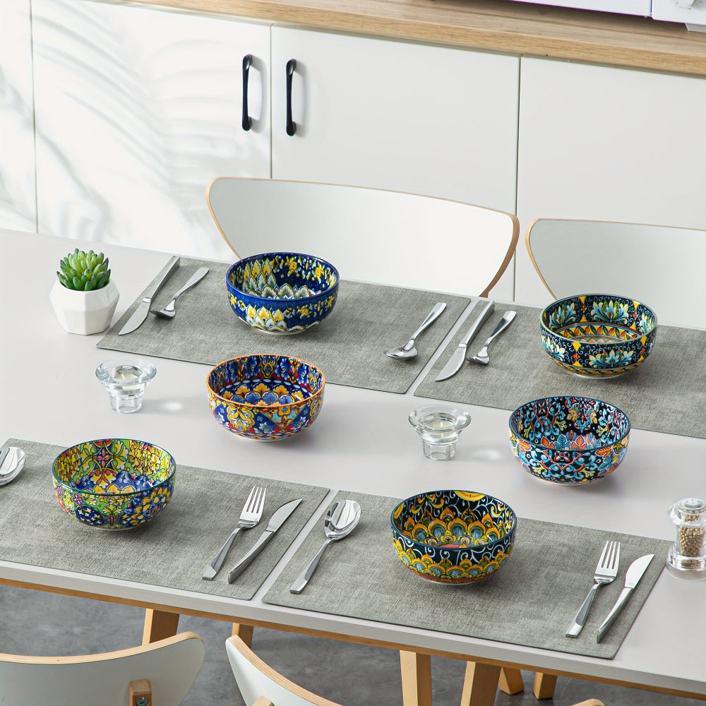 Cereal Bowl Set of 6 Bohemian Style 26oz ¨C Colorful Ceramic Bowls for Cereal Soup Oatmeal Salad Ice Cream Pasta Microwave Dishwasher Safe Boho Kitchen Decor Gift for Home