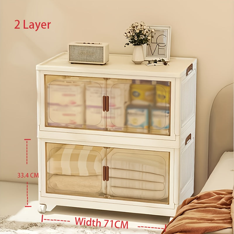 Foldable Storage Cabinet with Door ¨C Multi-Layer Stackable Storage Box for Shoes, Clothes & Books | Large Closet Organizer for Bedroom, Bathroom, Kitchen, Office & Wardrobe