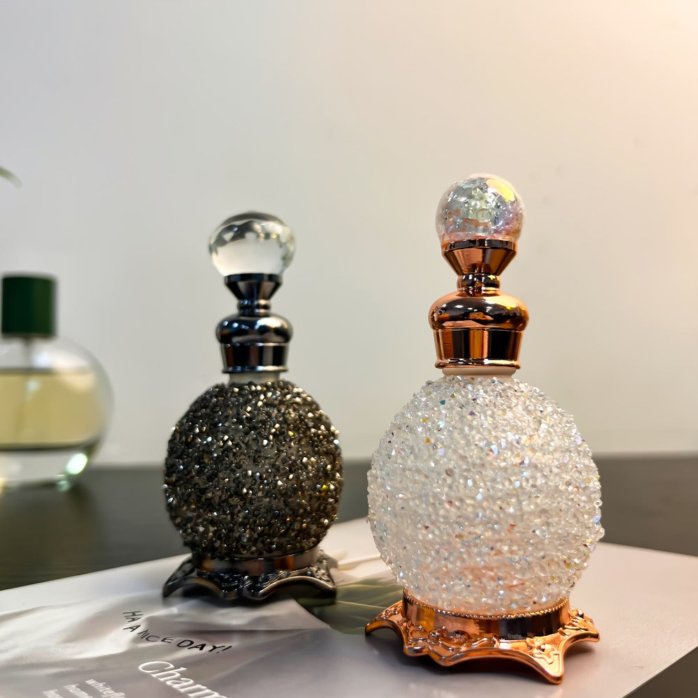 Perfume Bottle Refillable Atomizer 0.51oz, Vintage Imitation Crystal Arabic Style Empty Essential Oil Spray Bottle, Portable Travel Perfume Decanter for Dressing Table Home Decoration Gift