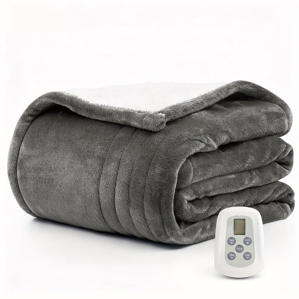 Dual Control Electric Heated Blanket with 10 Heat Levels - 10-Hour Auto Shutoff, Overheat Protection, Fast Heating, Soft Flannel, Machine Washable, 4 Sizes & 4 Colors, Bedroom Gift Blanket