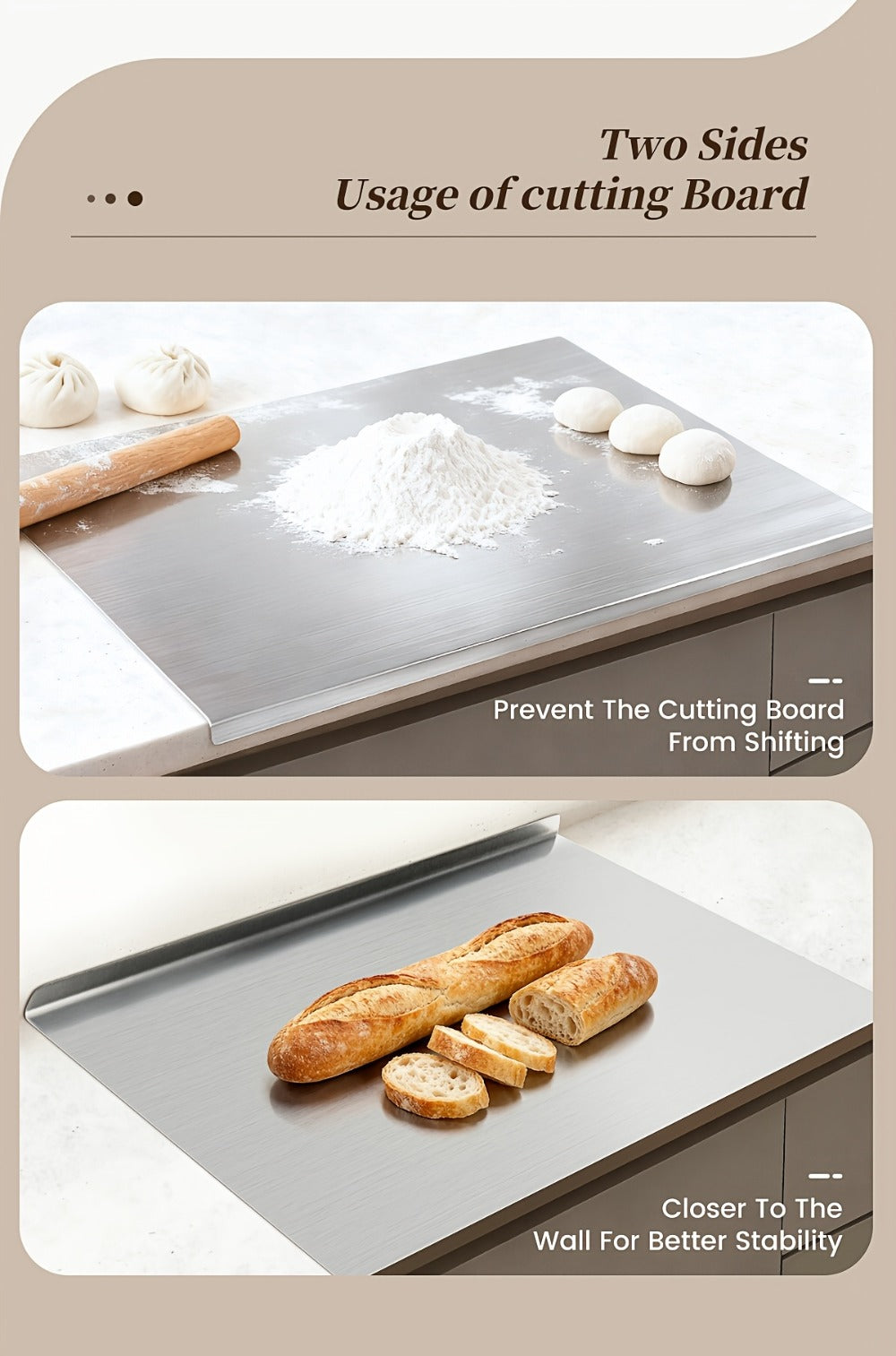 Stainless Steel Cutting Board & Rolling Pastry Board ¨C Non-Slip Kitchen Prep Mat with Butcher Block Surface