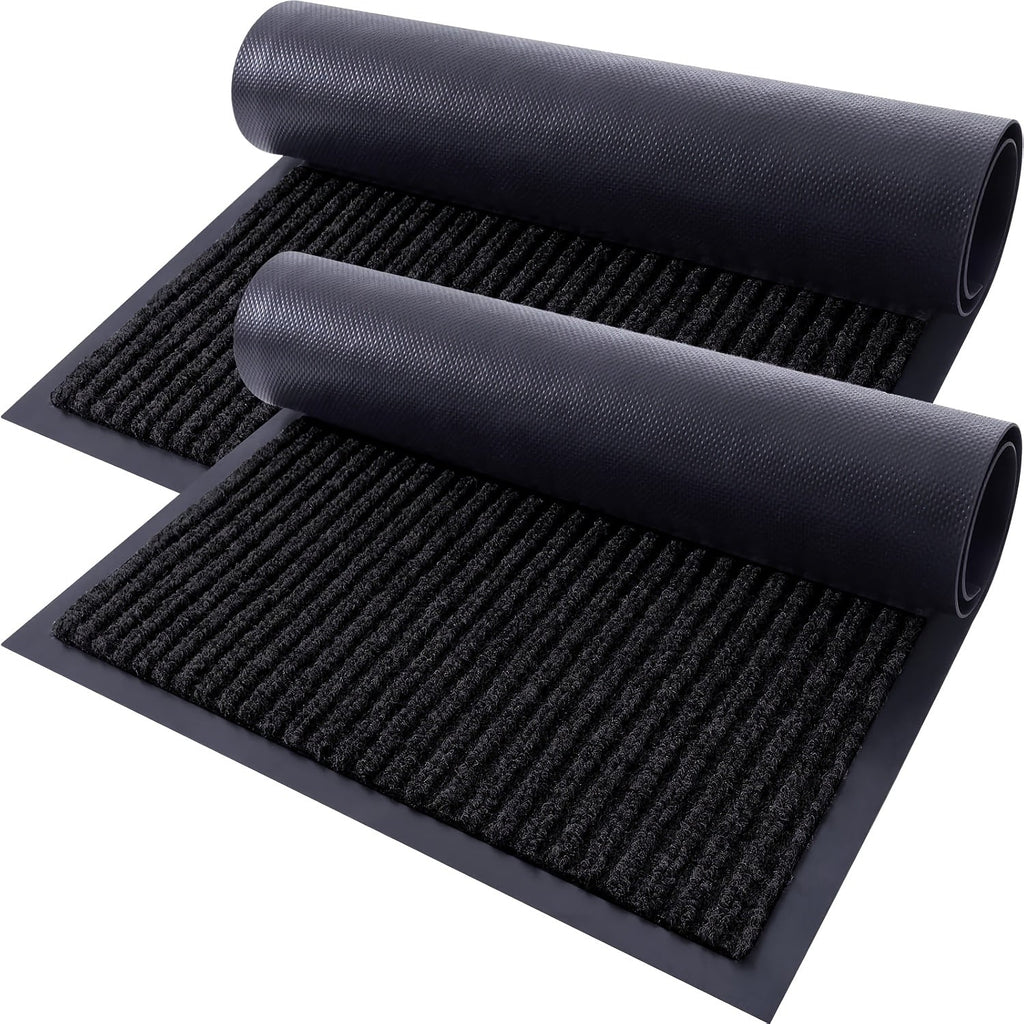 Door Mat 2-Pack Indoor Outdoor Welcome Entryway Rug Non-Slip Low Profile Polyester Floor Mat for Front Door Patio Porch Mudroom