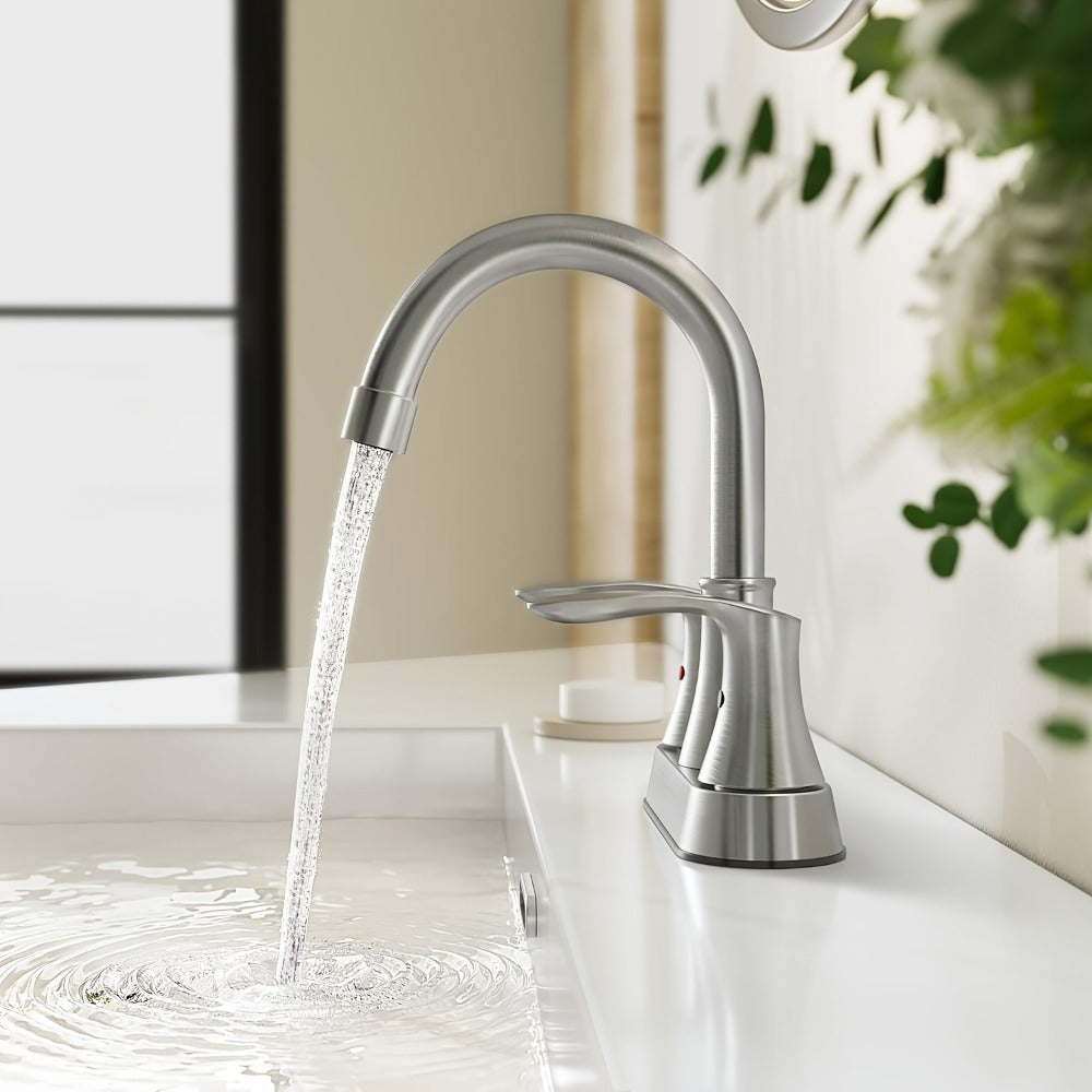 Centerset Bathroom Faucet 2 Handle 4 Inch - Lead-Free Dual Handle Vanity Sink Faucet with Pop-Up Drain & Supply Lines, Brushed Nickel, Matte Black, Oil Rubbed Bronze, Brushed Gold, 2-3 Hole RV Compatible