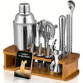 Cocktail Shaker Set Bartender Kit with Stand - 304 Stainless Steel Bar Tools Drink Mixer Set with Martini Shaker Jigger Strainer Mixer Spoon Muddler Liquor Pourers