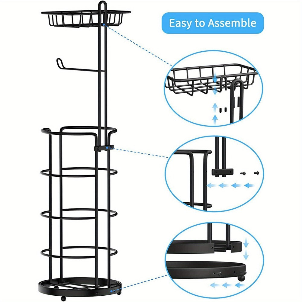 Toilet Paper Holder Floor Standing with Shelf 4-Roll Storage Rack Freestanding Bathroom Paper Organizer for Bathroom Bedroom Balcony Courtyard Black 1 or 2 Pack