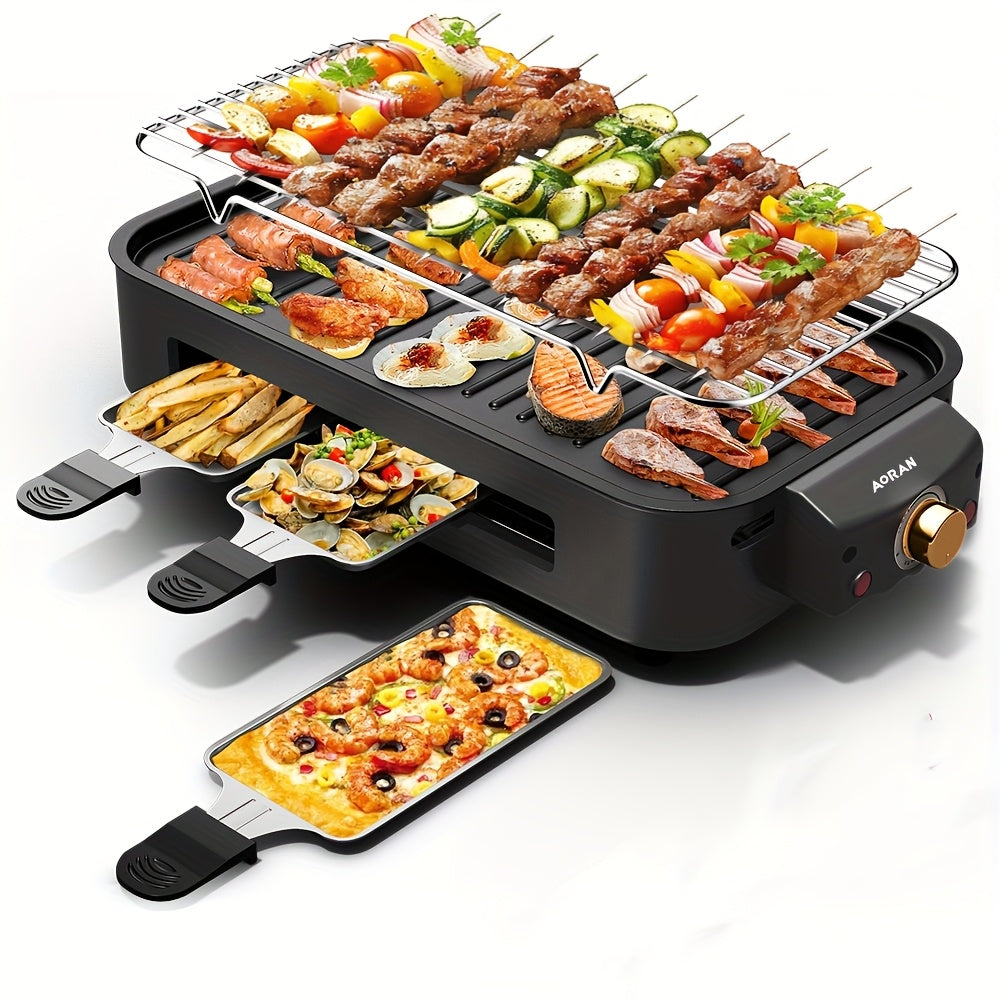 Electric BBQ Grill Indoor ¨C 1500W Smokeless Tabletop Grill with Removable Frying Pan, Waffle Maker & Non-Stick Stainless Steel Plates, Adjustable Temperature, Perfect Christmas Housewarming Gift