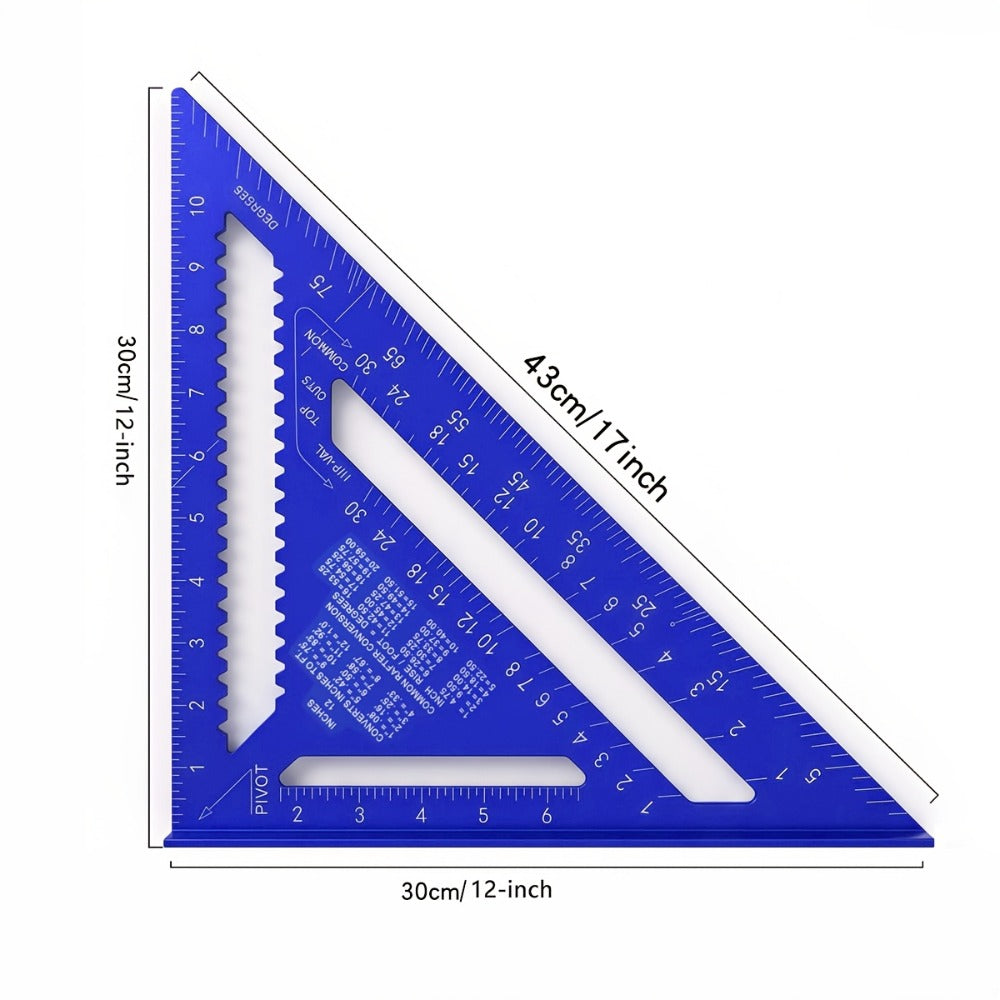 Aluminum Triangle Square Ruler 12 Inch Woodworking Angle Measuring Marking Tool with Protractor and Metric Scale for DIY Home Improvement