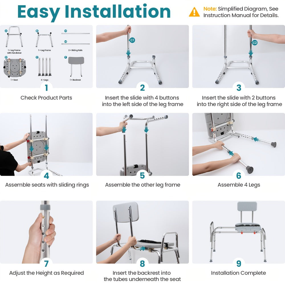 Shower Chair for Elderly Heavy Duty 400 lbs Transfer Bench with Safety Belt Non-Slip Adjustable Height Tool-Free Assembly Bath Seat for Disabled Recovery Seniors 39 Inch Extra Long Shower Bench Bathtub Transfer Chair