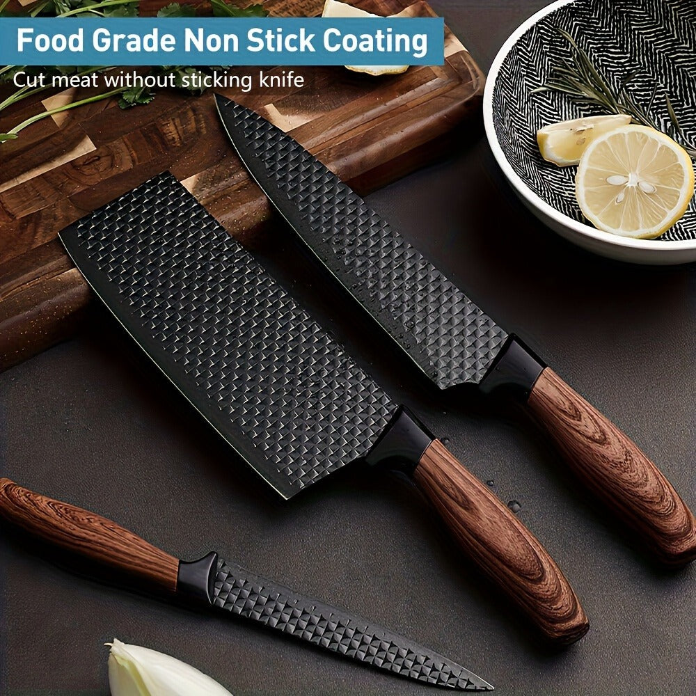 Kitchen Knife Set Professional Stainless Steel with Wooden Block ¨C Hammer Textured Chef Knives, Self-Sharpening, Scissors Included, Gift Box Ready for Valentine's Day, Wedding & Housewarming
