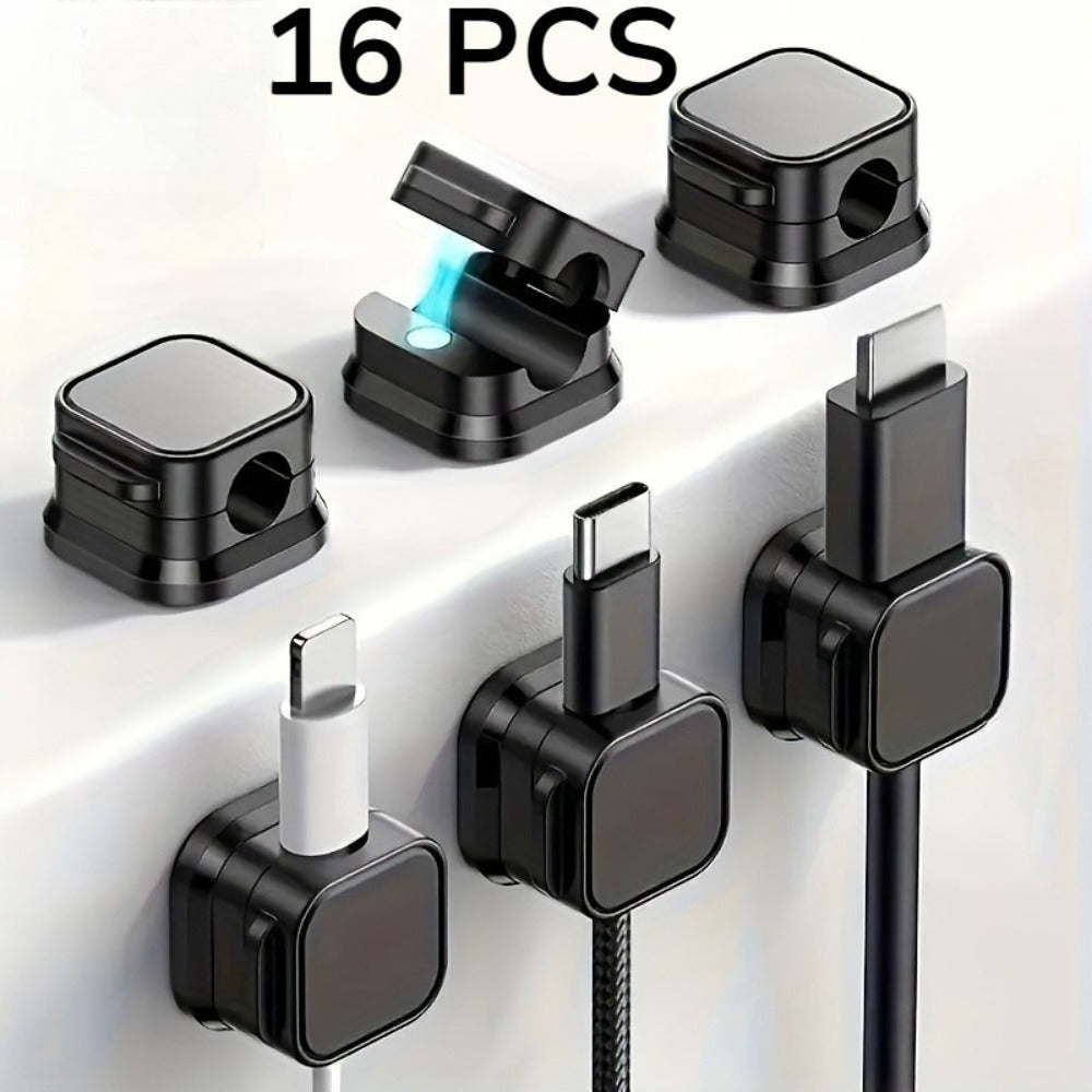 Silicone Cable Clips Self-Adhesive 16 Pcs ¨C Reusable Cable Organizer & Wire Management for Desk, Car & Office, Universal Data Cable Holder, High-Elasticity Wear-Resistant, for Tech Geeks & Students (Black)