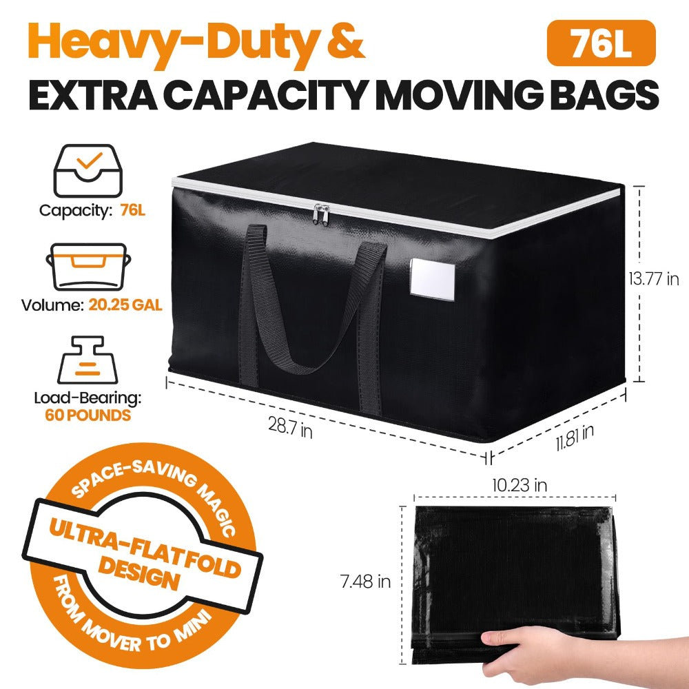 Moving Bags Extra Large Heavy Duty Storage Totes with Backpack Straps & Double Zipper ¨C 4pcs Stackable Packing Bags for Moving, Storage & Travel