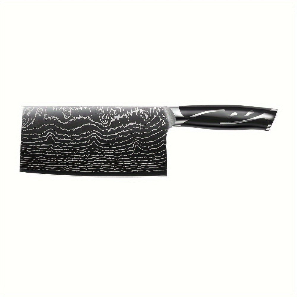 Kitchen Knife Set 7-Piece Damascus Pattern Stainless Steel with Universal Knife Block Holder ¨C Chef Knife, Fruit Knife & Safety Knives Included, Non-Slip Handle