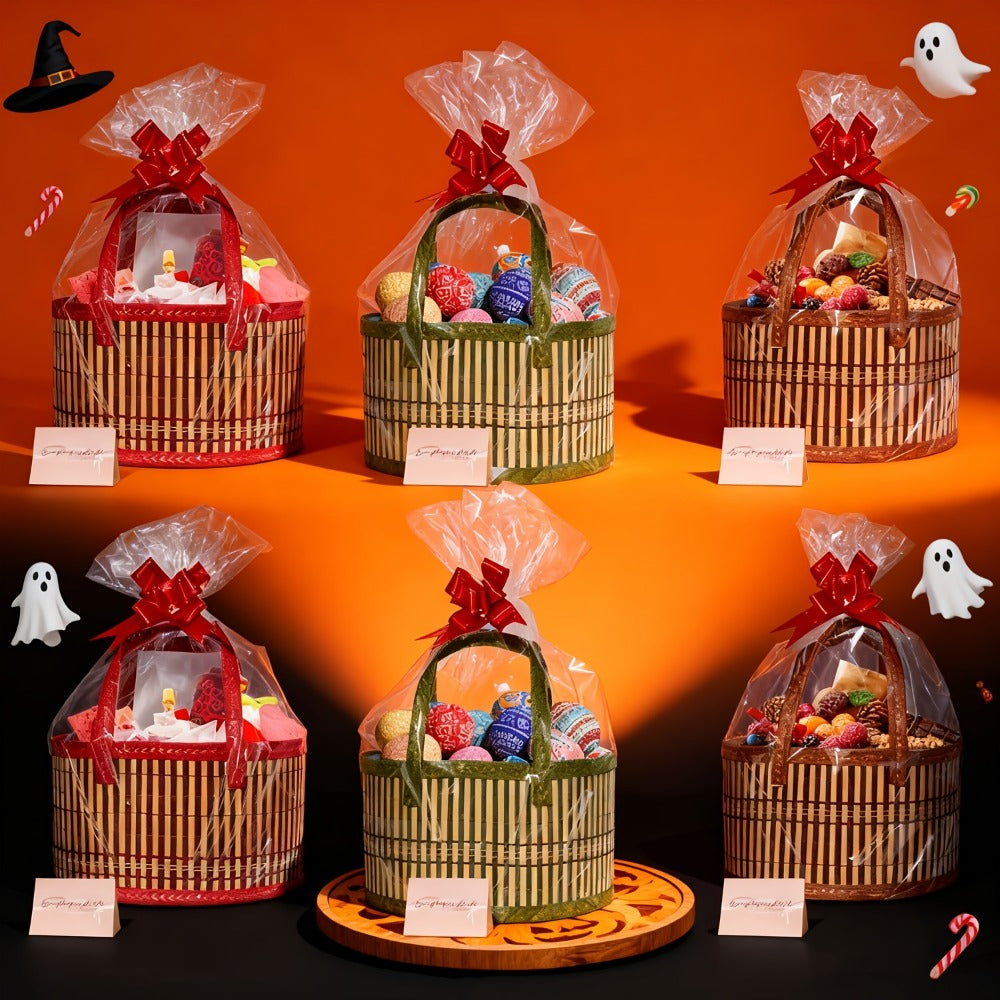 Bamboo Storage Baskets 6-Pack | Gift Wrap Organizer, Easter Egg Basket, Picnic Camping Basket, Craft Sewing Storage, Wedding Favor Box, Flower Girl Basket, Christmas Thanksgiving Holiday Basket Set