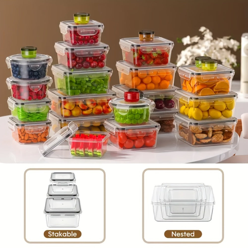 Airtight Plastic Food Storage Containers with Easy-Snap Lids 40pcs or 10pcs Set Pantry Kitchen Organization Meal Prep Containers with Labels and Markers BPA-Free Transparent and Pink