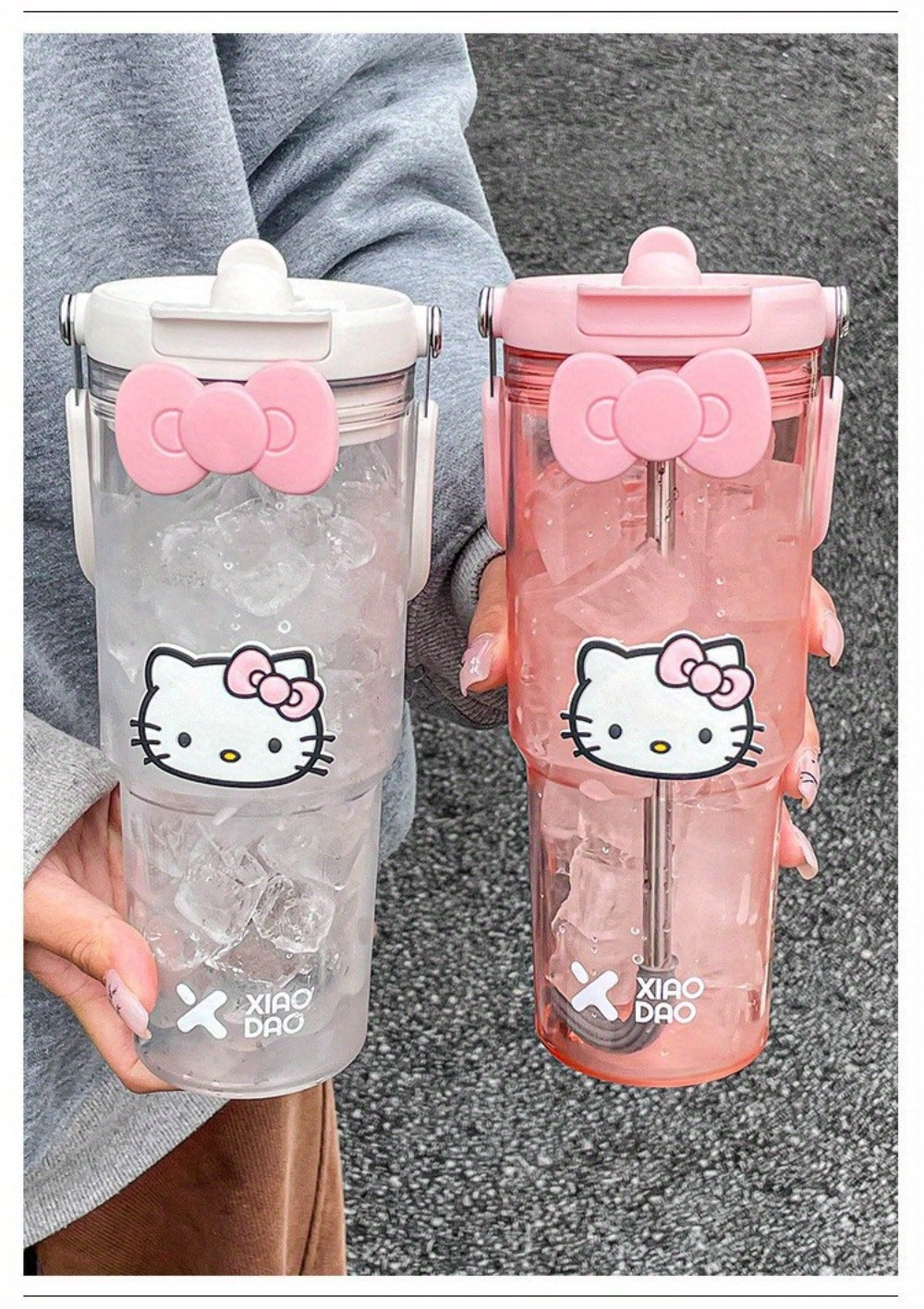 Hello Kitty Water Bottle with Straw 30 Oz ¨C Large Capacity Cartoon Tumbler for Women & Girls ¨C Portable Outdoor Sports Cup with Bow & Sticker ¨C Cute Kawaii Plastic Drinkware Gift