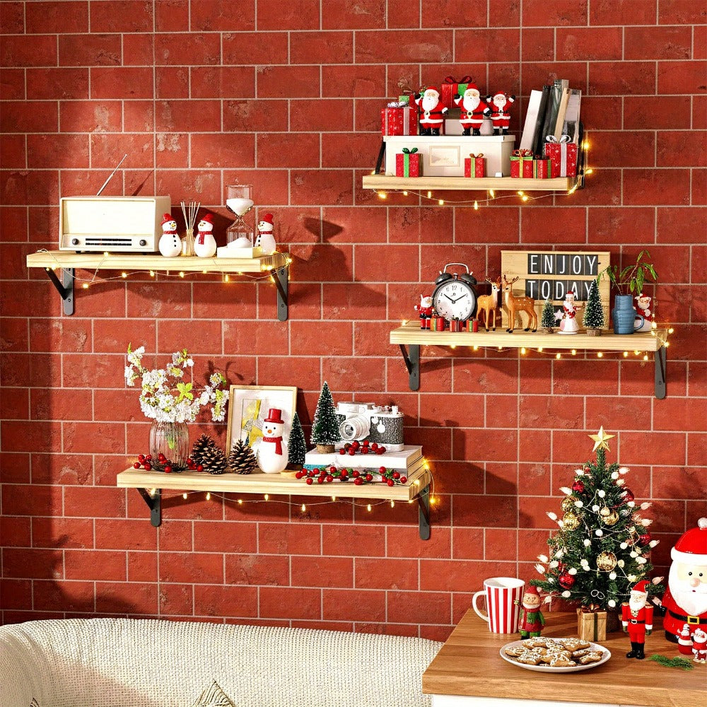 Floating Shelves Wall Mounted 4-Pack ¨C Decorative Wall Shelves for Bedroom, Living Room, Bathroom & Plants, Home Storage Display Shelf for Books, Decor & Accessories, 4 Color Options