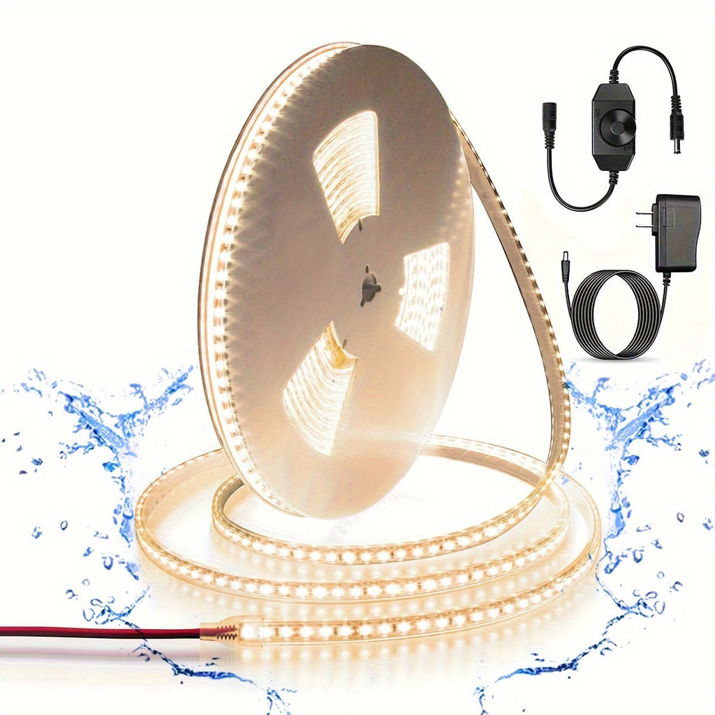 LED Strip Light 600 LEDs 2835 SMD Ultra Bright 5M 16.4ft, IP65 Waterproof Dimmable 12V Flexible Rope Light, Cuttable, for Under Cabinet, Bedroom, Kitchen, TV Backlight, Mirror, Bathroom, Stairway Lighting