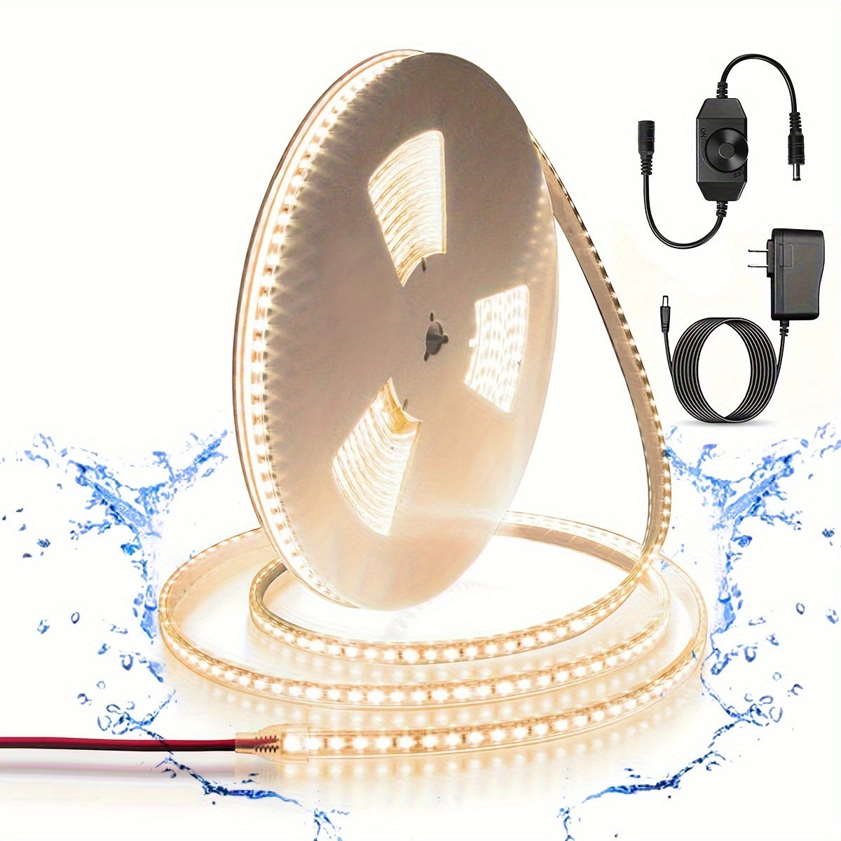 LED Strip Light 600 LEDs 2835 SMD Ultra Bright 5M 16.4ft, IP65 Waterproof Dimmable 12V Flexible Rope Light, Cuttable, for Under Cabinet, Bedroom, Kitchen, TV Backlight, Mirror, Bathroom, Stairway Lighting