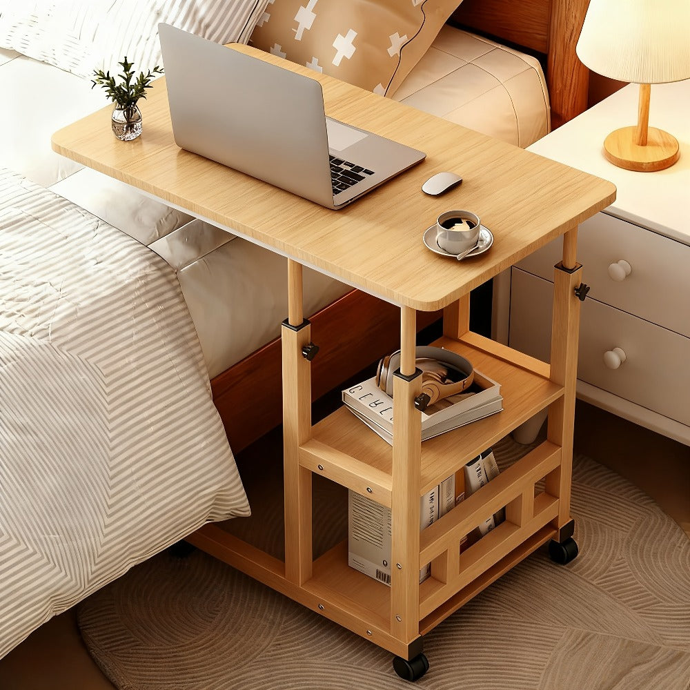 Rolling Overbed Table with Brake Wheels ¨C Adjustable Height Bedside Nursing Dining Table for Elderly & Patients | Lockable Caster Wheels, Over-Bed Card Tray Design, 4 Colors, Practical Gift