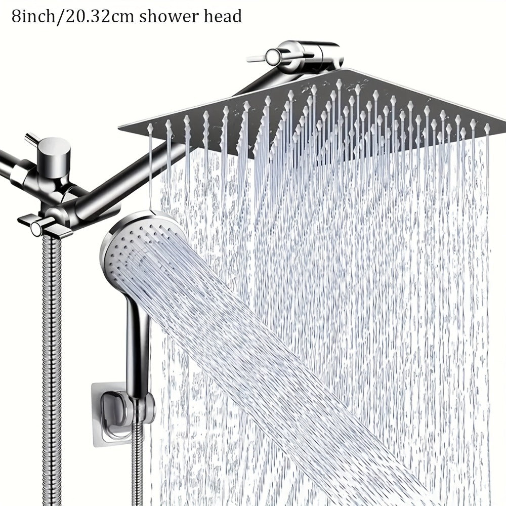 Rain Shower Head with Handheld Spray Combo 8 10 12 Inch High Pressure Rainfall Showerhead Adjustable Arm Wall Mount Chrome Black Bathroom