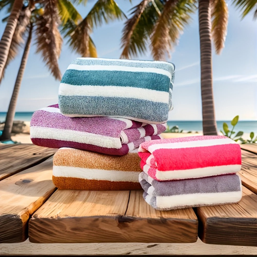Coral Fleece Towel Set 9 or 15 Piece No Hair Loss 320GSM - Super Soft Absorbent Two-Color Striped | 2 Bath 2 Face 5 Hand Towels | Gray Brown Red Green Blue Mixed | Bathroom Beach Essentials
