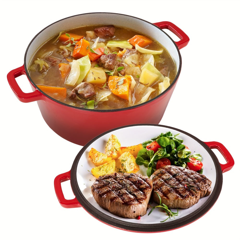 Dutch Oven 6 Quart Enameled Cast Iron 2-in-1 Pot and Bread Baker Nonstick Oven Safe to 500¡ãF Dual Handles Compatible with All Stovetops Including Induction for Bread Baking Cooking Stewing Braising