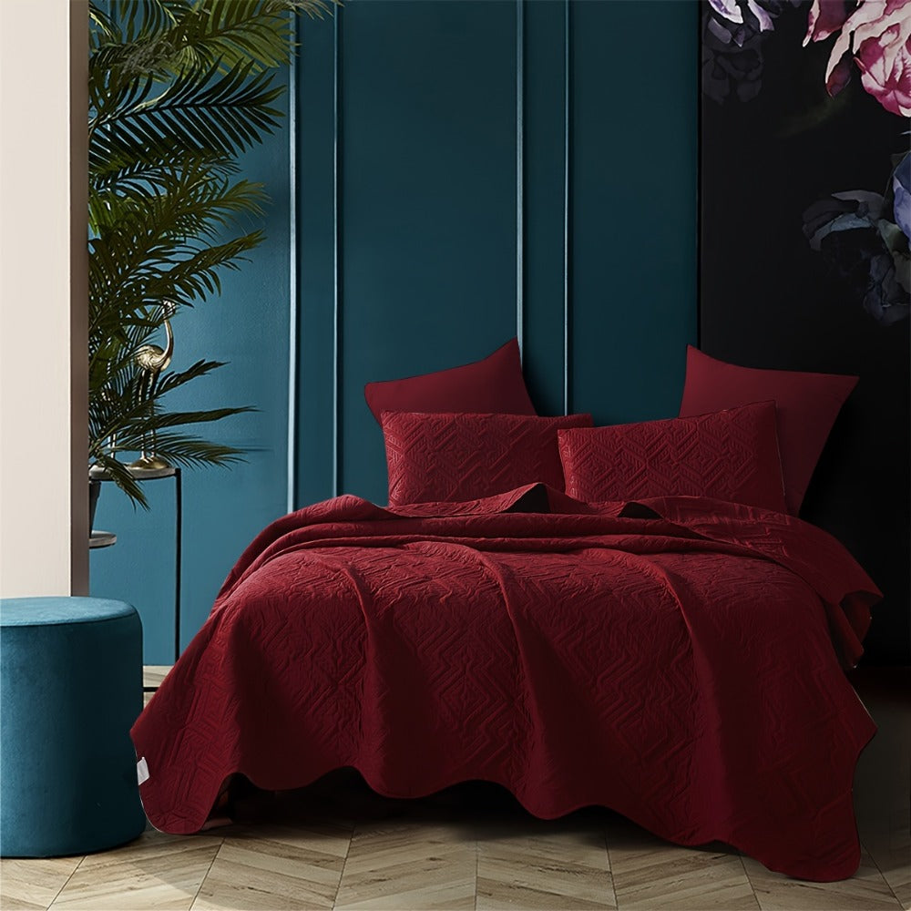 Bedspread Set 3 Piece Striped Rhombus Pattern Soft Breathable Bed Cover with 2 Pillowcases Lightweight Comforter Alternative Bedding Set for Bedroom Dorm Room
