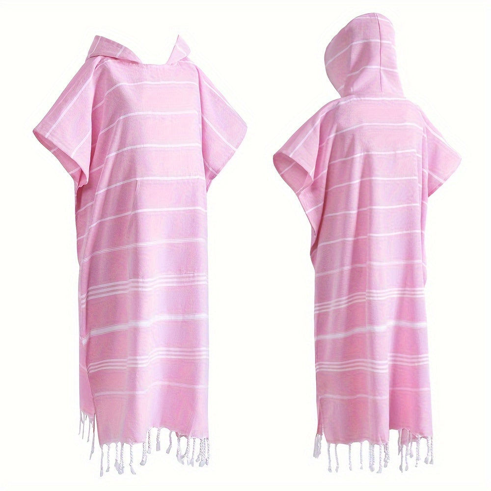 Hooded Beach Poncho Turkish Cotton Quick Dry Sandproof - Wearable Surf Changing Towel Lightweight Thin Bathrobe | S & L | Blue Green Purple Pink Gray | Swimming Diving Surfing Beach Essentials