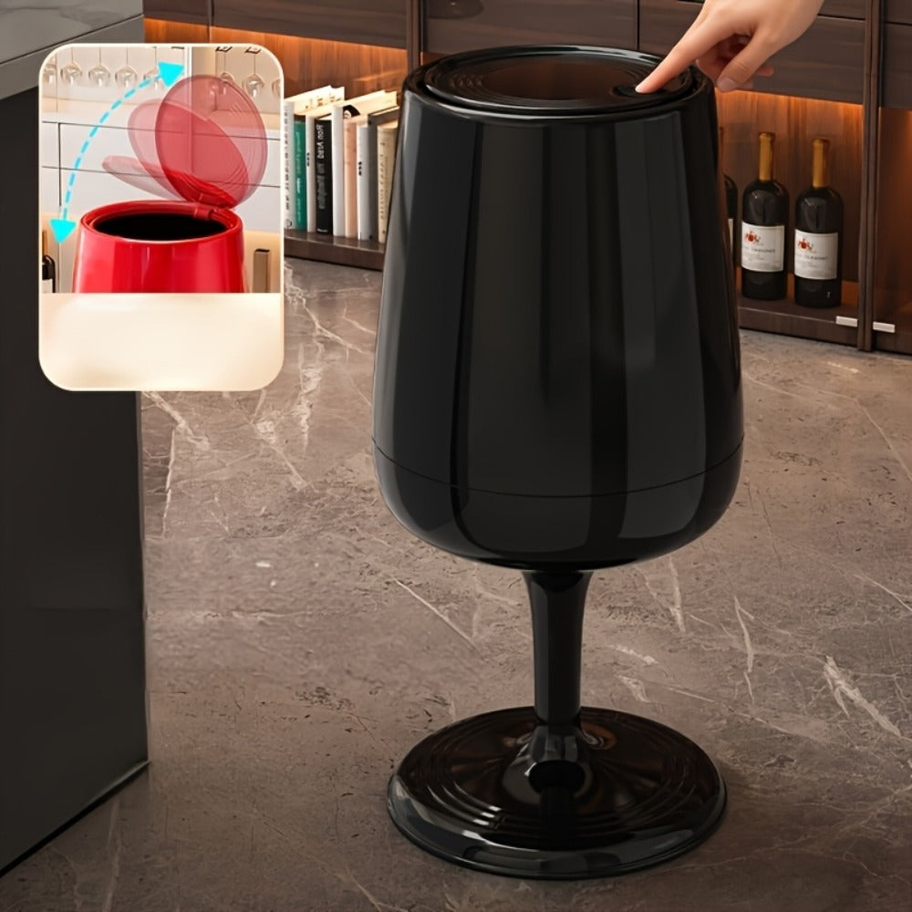 Wine Glass Shaped Trash Can Large Capacity Decorative Waste Bin with Press Pop Lid, No-Bend Standing Design, Luxury Stylish Dual-Bucket for Living Room Kitchen Bedroom Home Decor