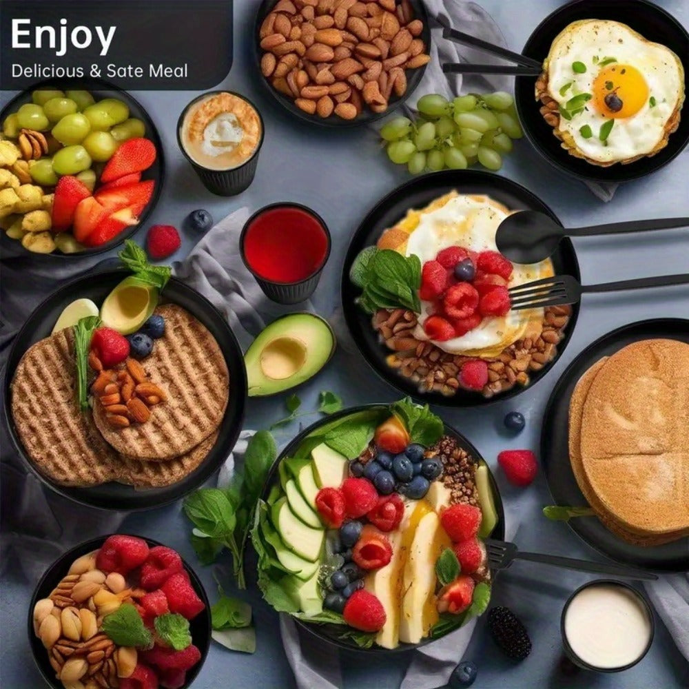 Wheat Straw Dinnerware Set 16 or 32 Piece ¨C Plates & Bowls for 4 or 8 People, Microwave & Dishwasher Safe Plastic Dish Set, Lightweight Colorful Tableware for Home, Party & Holiday