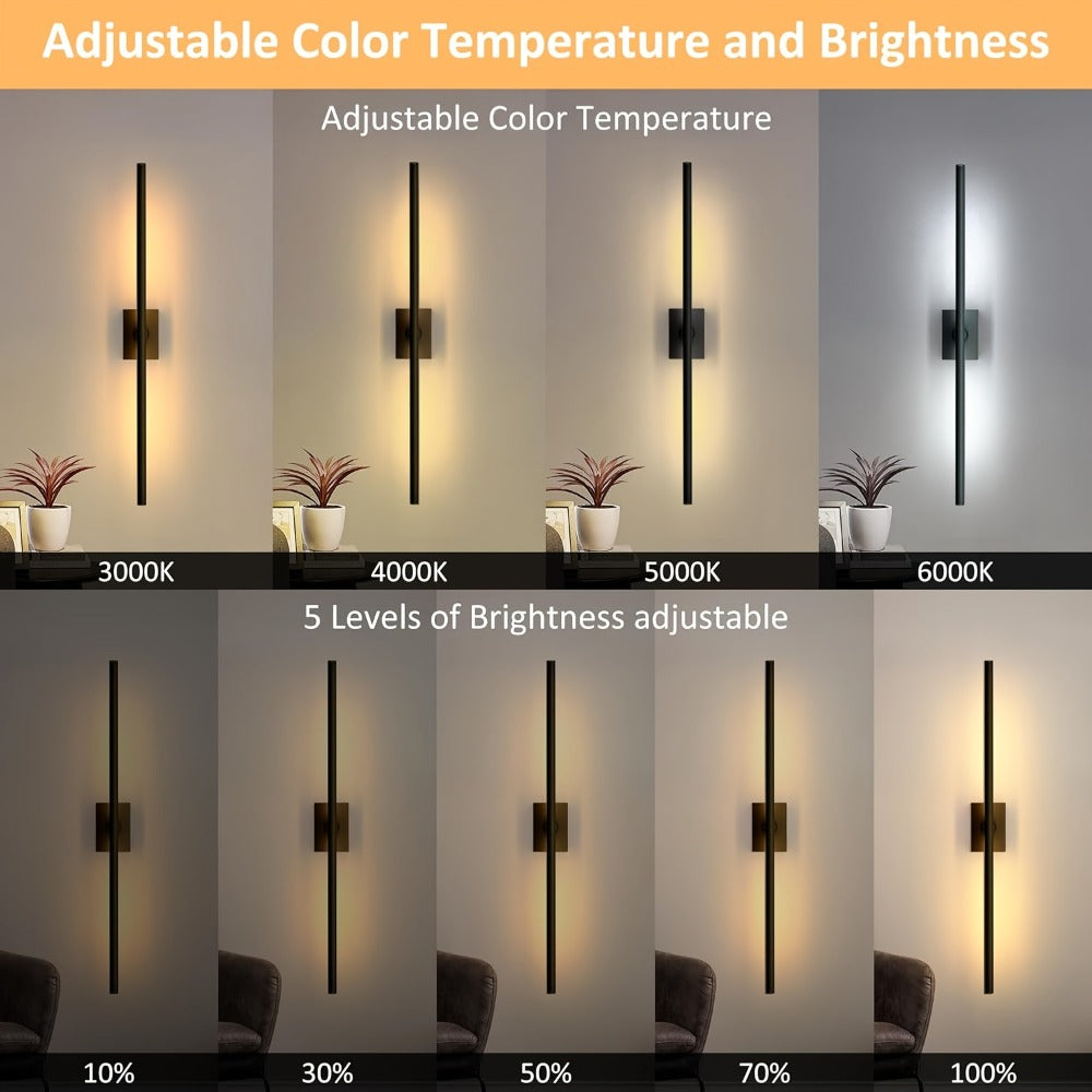 Cordless LED Wall Sconces 2 Pack with Remote - Dimmable Battery Operated Wall Lights Adjustable 3000K-6000K Color Temperature No Hardwiring Modern Picture Lights for Bedroom Hallway Living Room Black