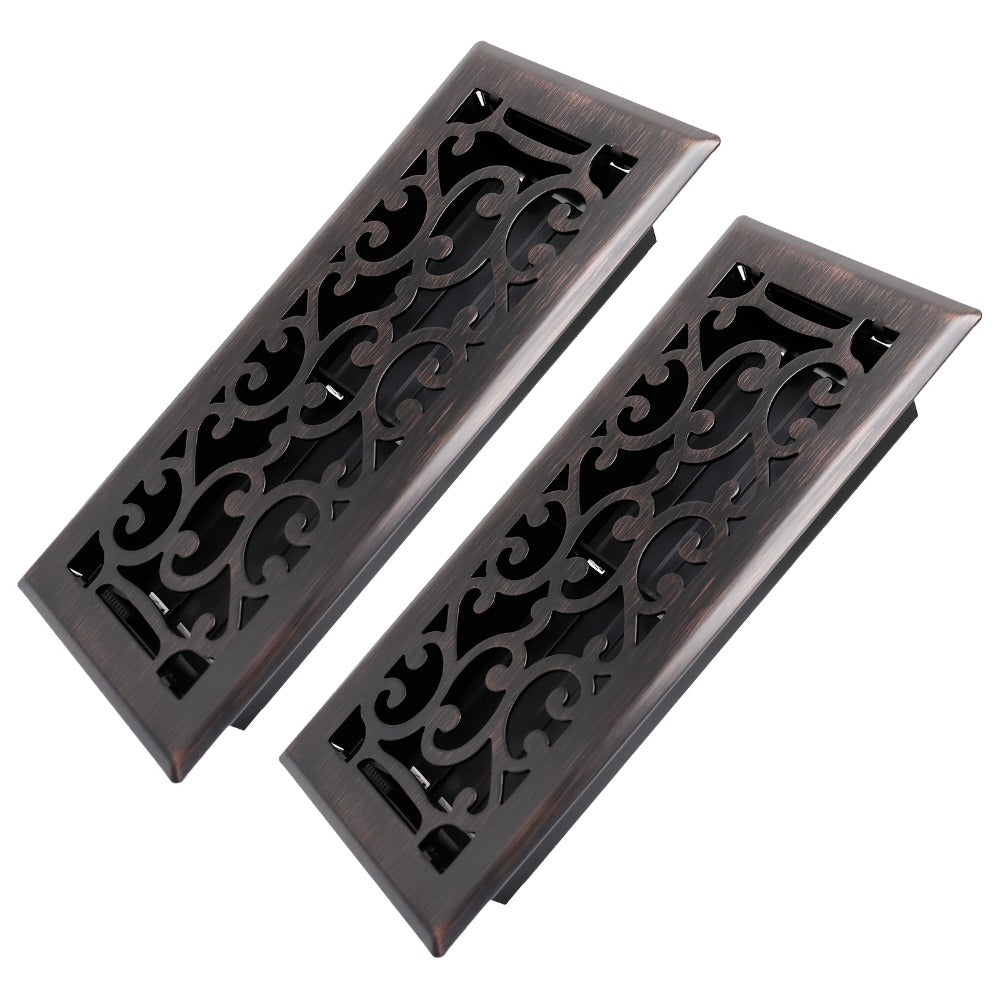 Floor Vent Register Cover 4x10 Inch Heavy Duty Walkable Steel Decorative Air Vent Grille Adjustable Airflow for Home HVAC 2-Pack Savannah Boston Design Multi Finish