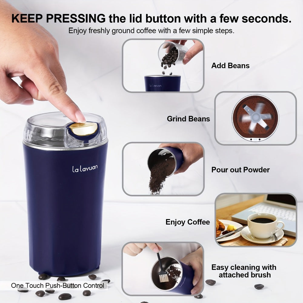 Electric Coffee Grinder 200W | Quiet Spice Grinder | 80g Large Capacity 12 Cups | 304 Stainless Steel Blade | One-Touch Operation | Grinds Coffee Beans Spices Nuts Grain | Blue Black
