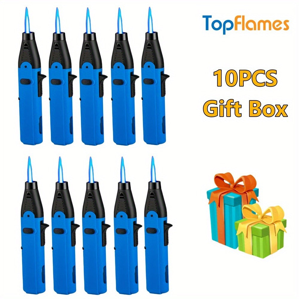 Torch Lighter Set Windproof Jet Flame with Safety Lock & Adjustable Flame - 10/15pcs Long Igniter for Candles, Grill, BBQ & Fireworks | Gift Box | 5 Colors