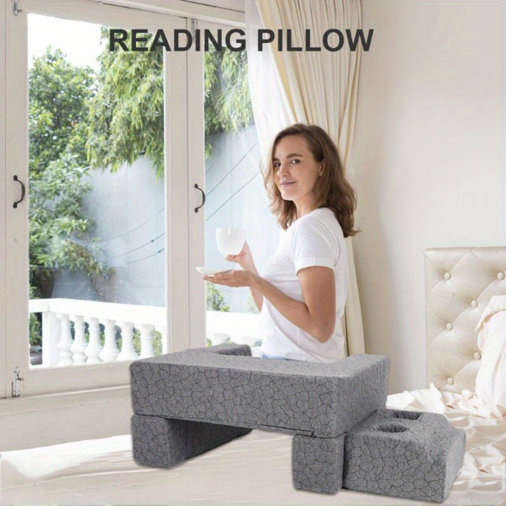Adjustable Reading Gaming Wedge Pillow with Armrests ¨C Multipurpose Foam Support Pillow for Bed, Sofa & Floor, Steam Deck & Switch Compatible, Gray