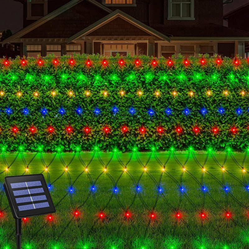 Solar Net Lights Outdoor 11.8ft x 5ft | 100 200 360 LED Mesh Bush Lights Auto On Off | Solar Powered Garden Fairy Lights for Tree Fence Backyard Decor Warm White White RGBY