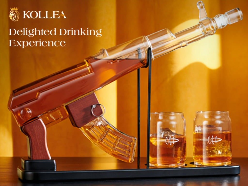 AK-47 Whiskey Gun Decanter Set with Detachable Magazine and Two 6.75oz Glasses, 17.6oz Liquor Dispenser Military Style Home Bar Decanter, Unique Birthday Anniversary Father's Day Gift for Men Dad