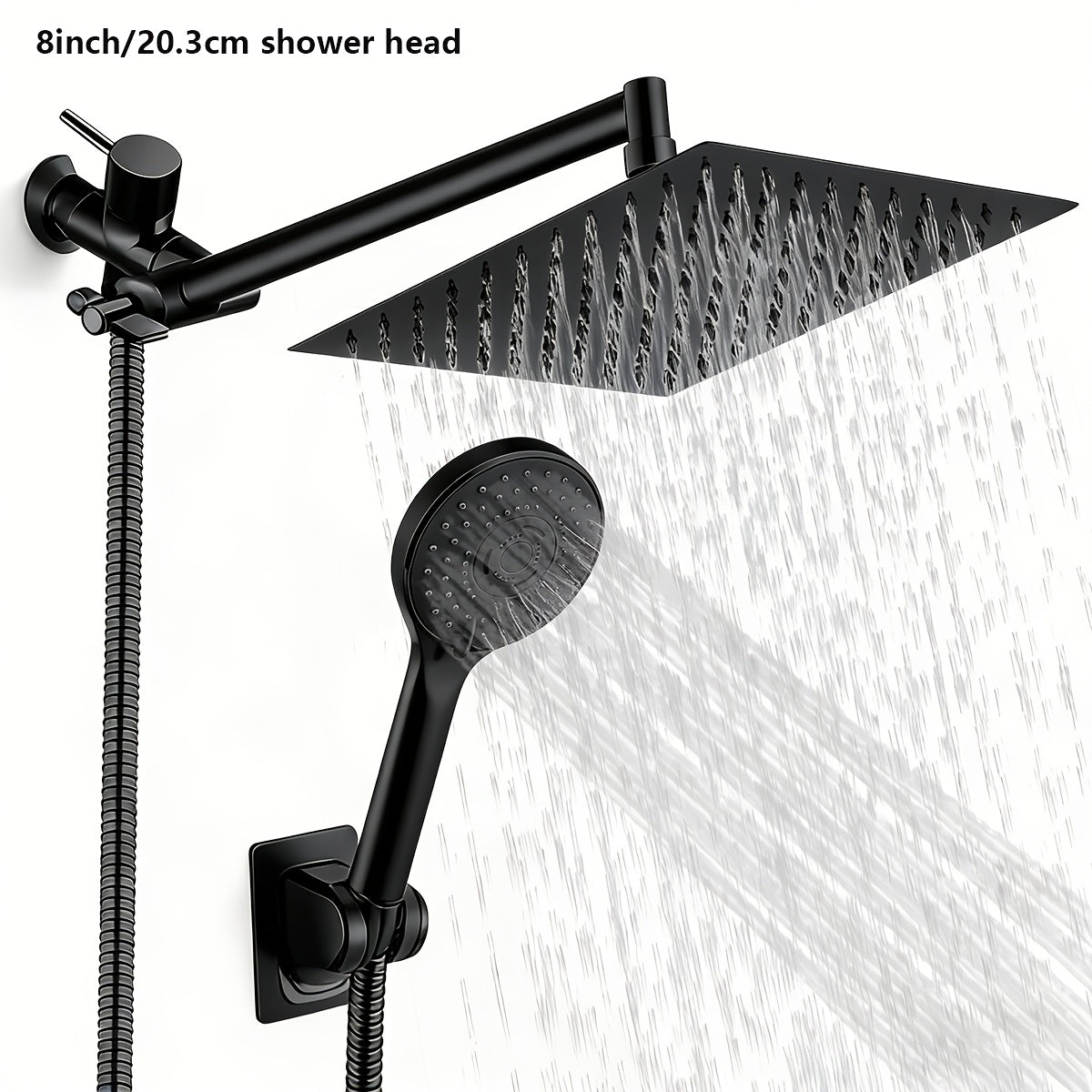 High Pressure Rainfall Shower Head Combo with Handheld Spray ¨C 9 Spray Settings, 180¡ã Adjustable Bracket, Stainless Steel Hose, Anti-Clog Nozzles, Modern Bathroom Shower System
