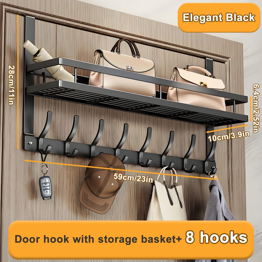 Over Door Hook Rack Metal | No Drill Behind Door Organizer with 5 6 8 Hooks for Clothes Bags Keys Towels ¨C Space-Saving Wall Mount Storage for Bedroom Bathroom Entryway Closet