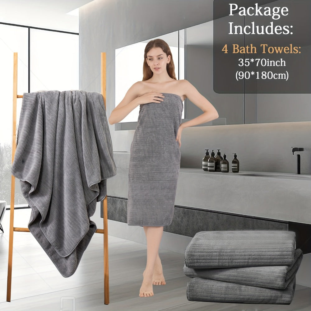 Bath Towels Set 4 Pack 35x70 Inch Oversized Extra Large - Microfiber Super Absorbent Quick Dry XL Bath Sheet Soft Bathroom Towels | 13 Colors | Family Hotel Spa Shower Towel Set Coastal Style