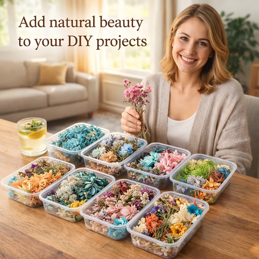Dried Flower Bouquet Set 4 Boxes Mixed Dried Flowers Leaves for Resin Jewelry Art Crafts Candle Making Holiday Decoration with Greeting Card