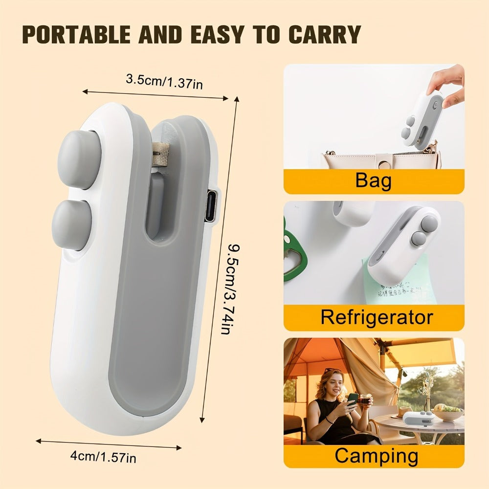 Mini Bag Sealer 2-Pack USB-C Rechargeable 2-in-1 Heat Seal with Cutter ¨C Magnetic Storage Bag Resealer for Plastic Snack Food Bags | Airtight Freshness Keeper Portable Kitchen Gadget White