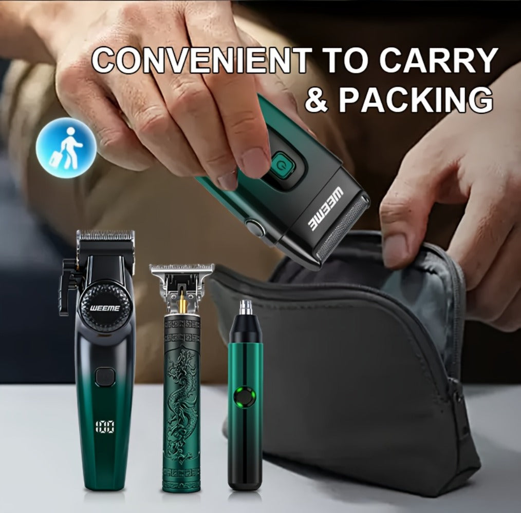 Hair Cutting Set 4pcs Professional - Electric Hair Clipper, Electric Shaver, T-Blade Trimmer & Nose Hair Trimmer, Gradient Green Gift Box, Precise Grooming Kit for Home Use & Gift