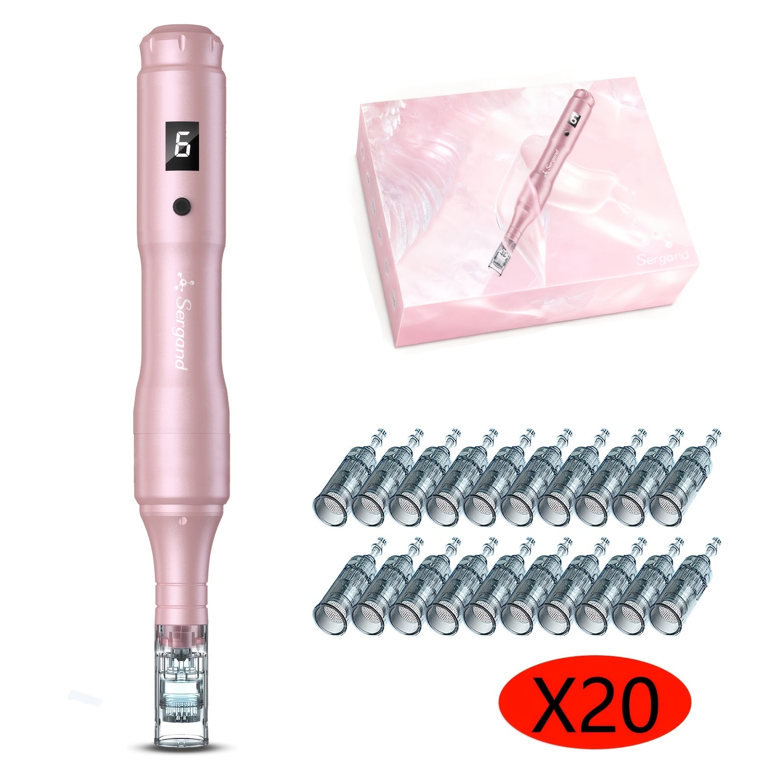Electric Derma Pen Microneedling Device ¨C Professional 6-Speed Wireless Adjustable Dermapen with 20pcs Replacement Cartridges, Anti-Aging Skin Rejuvenation Microneedle Pen for Face & Body, Gift for Women