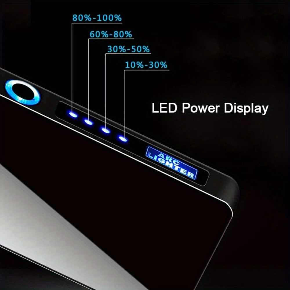 USB Electric Lighter Dual Arc Plasma ¨C Windproof Flameless Rechargeable Lighter with LED Power Display, Touch Sensor, Metal Body, Ideal for Outdoor Camping Candles Holiday Gift (No Battery Required)